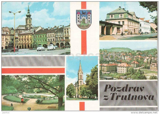 square - park - Stare Mesto - architecture - Trutnova - Czechoslovakia - Czech - used - JH Postcards