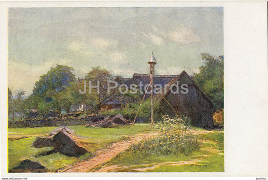 painting by Al. Kalvoda - Farm view - old postcard - Czech art - Czech Republic - unused - JH Postcards
