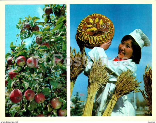 Almaty - Alma-Ata - Aport Alma-Ata's best apples - wheat - bread - 1974 - Kazakhstan USSR - unused - JH Postcards