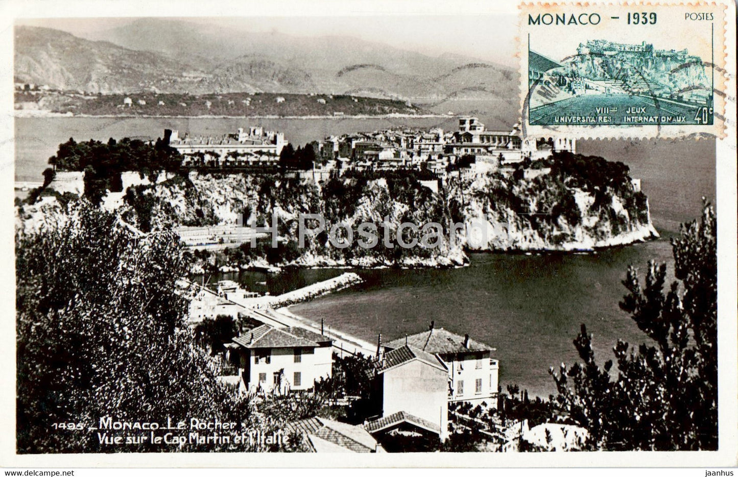 Monaco - Le Rocher - Vue sur Martin et l'Italie - 1495 - old postcard - 1939 - Monaco - used - JH Postcards