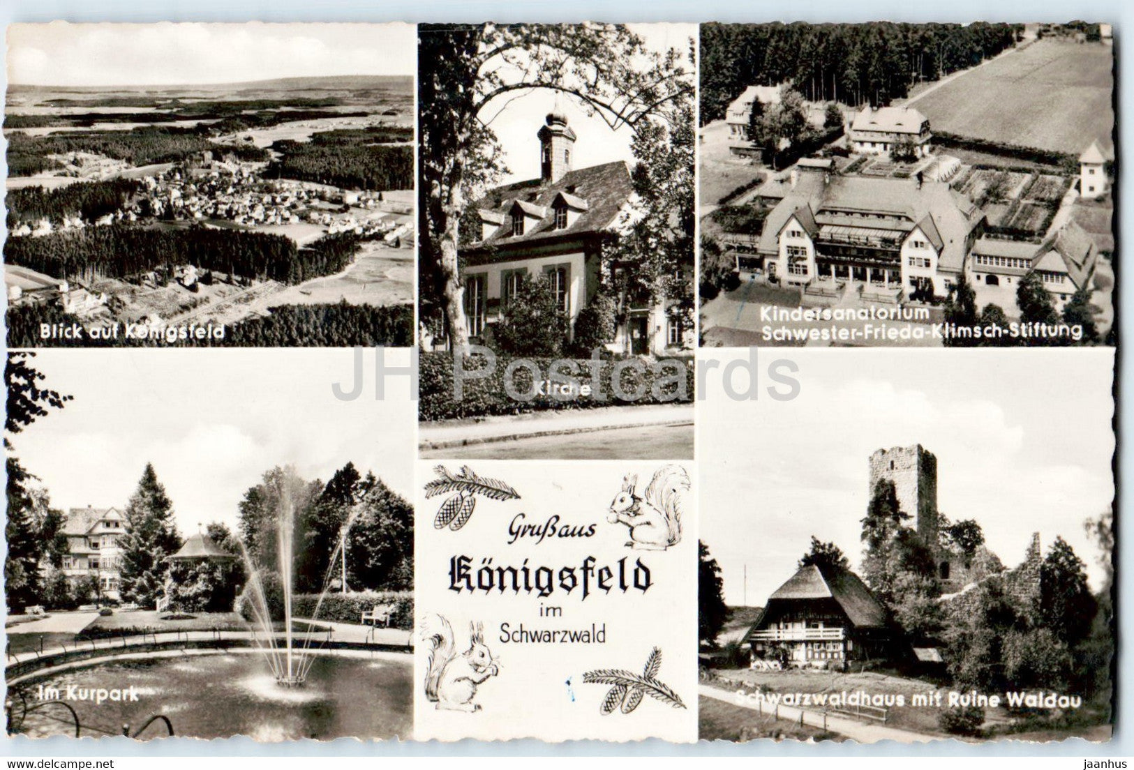 Gruss aus Konigsfeld im Schwarzwald - Kindersanatorium - Kurpark - Schwarzwaldhaus - 1961 - Germany - used - JH Postcards