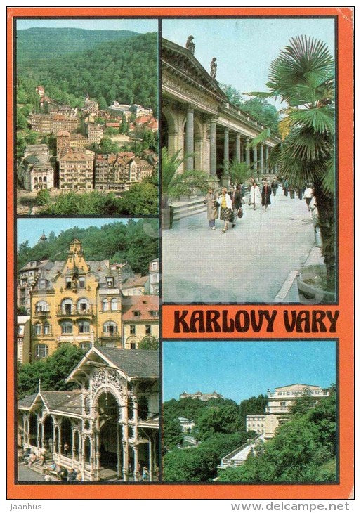 Karlovy Vary - Karlsbad - market colonnade - sanatorium Richmond , Imperial - spa - Czechoslovakia - Czech - used 1985 - JH Postcards