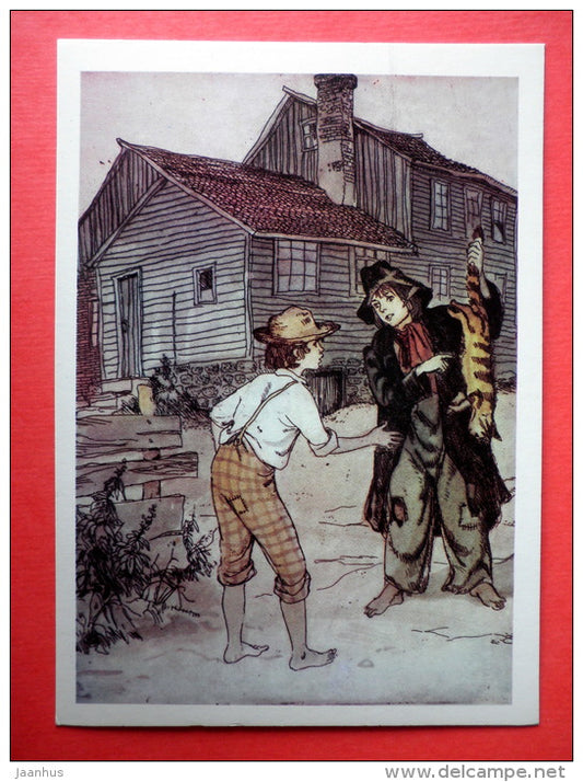 illustration by G. Mazurin - Dead Cat and Finn - The Adventures of Tom Sawyer by M. Twain - 1976 - Russia USSR - unused - JH Postcards