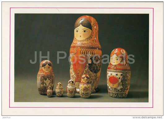 Matryoshka nest of painted and turned wooden dolls , 1984 - Russian Folk Toy - 1988 - Russia USSR - unused - JH Postcards
