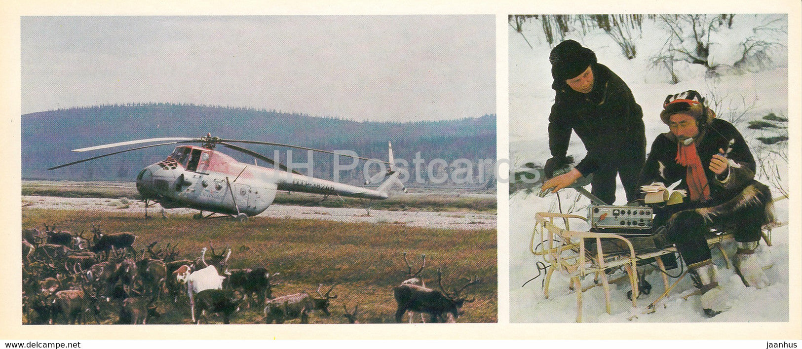 Kamchatka - modern technology at the service of reindeer herders - helicopter - 1981 - Russia USSR - unused - JH Postcards