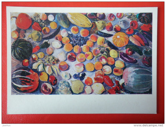 painting by Martiros Saryan . Still Life . Fruits and Vegetables , 1942 - watermelon - armenian art - unused - JH Postcards