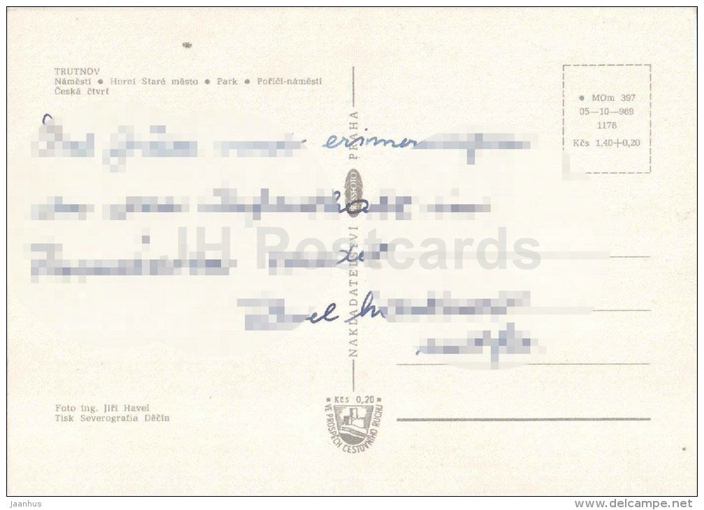 square - park - Stare Mesto - architecture - Trutnova - Czechoslovakia - Czech - used - JH Postcards