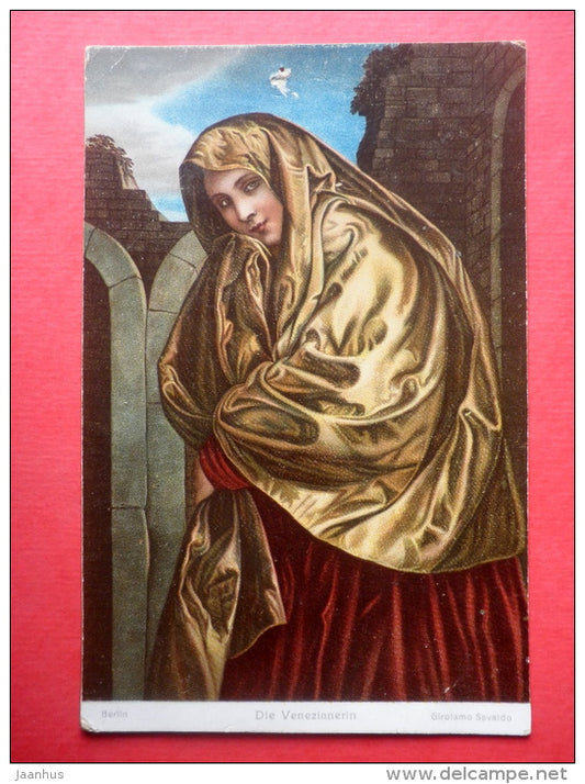 painting by Girolamo Savaldo . Venetian Woman - Stengel - italian art - unused - JH Postcards