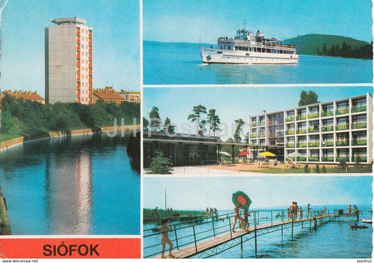 Siofok - hotel - passenger boat - multiview - 1978 - Hungary - used - JH Postcards