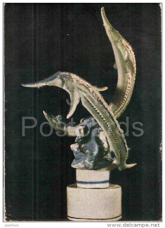 sculpture by P. Kozhin - Sturgeon - porcelain  - fish - russian art  - unused - JH Postcards