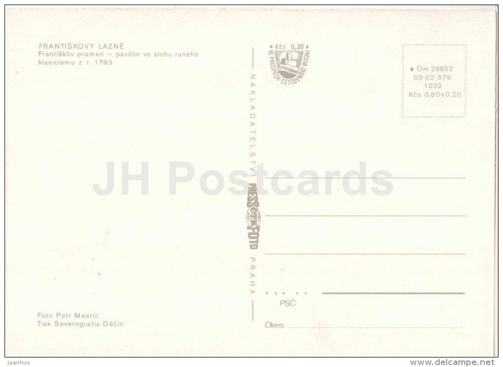 Frantiskovy Lazne - spa - Franz Spring - pavilion - Frantiskuv pramen - Czechoslovakia - Czech - unused - JH Postcards