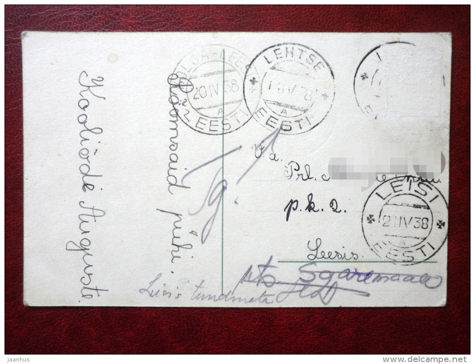 Easter Greeting Card - chicken - eggs - flowers - circulated in 1938 - Estonia - used - JH Postcards