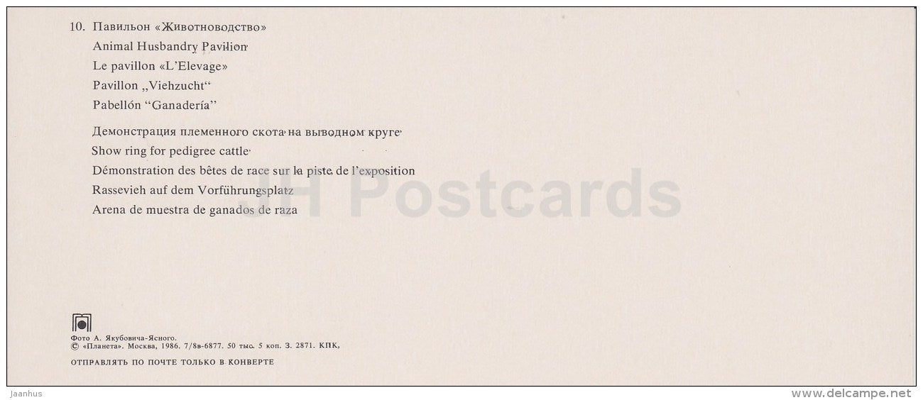 Animal Husbandry Pavilion - horses - Showing ring for Pedigree Cattle - VDNKh - Moscow - 1986 - Russia USSR - unused - JH Postcards