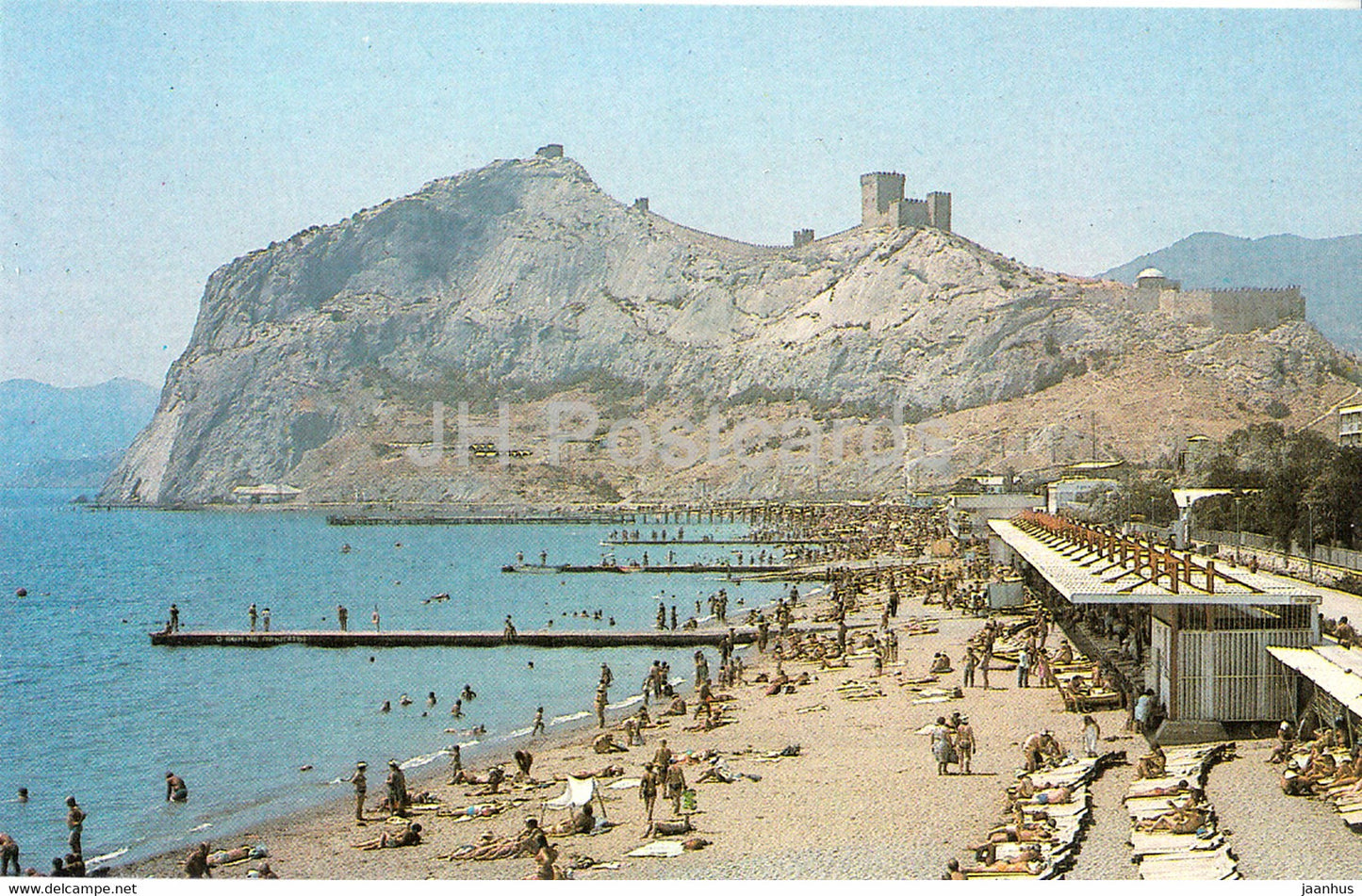 Sudak - view at the beach and Fortress mountain - Crimea - 1989 - Ukraine USSR - unused - JH Postcards