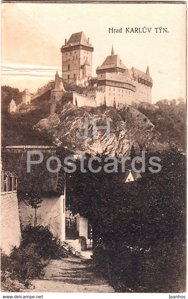 Hrad Karluv Tyn - castle - old postcard - 1919 - Czech Republic - used - JH Postcards