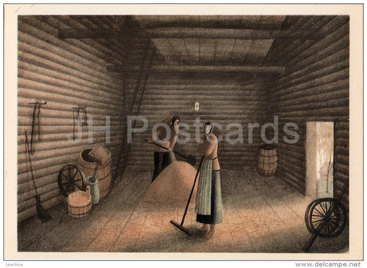 illustration by K. Sokolov - crop - In the Land of Unfrightened Birds by M. Prishvin - 1979 - Russia USSR - unused - JH Postcards