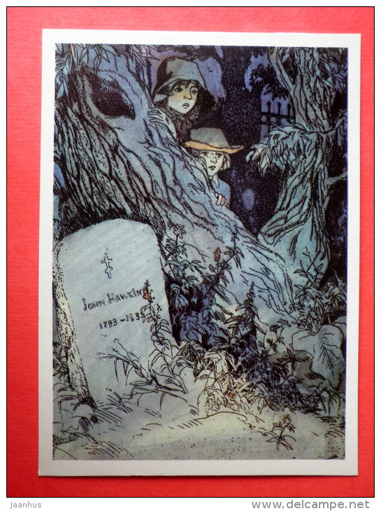 illustration by G. Mazurin - At the Grave - The Adventures of Tom Sawyer by M. Twain - 1976 - Russia USSR - unused - JH Postcards