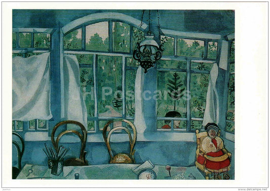 painting by Marc Chagall - Window Facing a Garden , 1917 - art - large format card - 1989 - Russia USSR - unused - JH Postcards