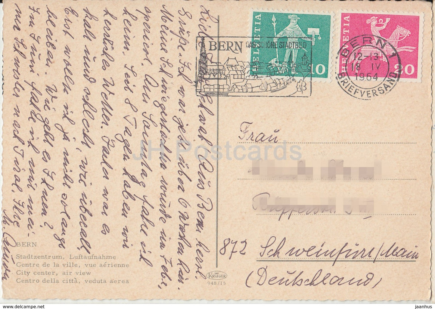 Bern - Stadtzentrum - Luftaufnahme - Schweiz - 1964 - gebraucht