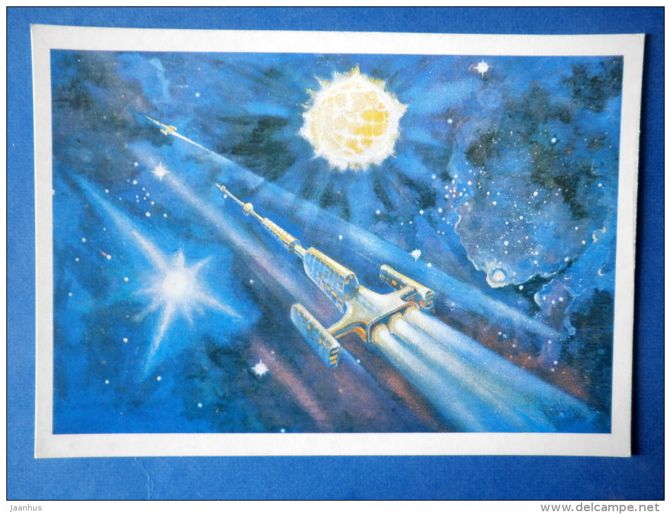 illustration by cosmonaut A. Leonov - Golden Cepheus - spaceship - Russia USSR - 1973 - unused - JH Postcards