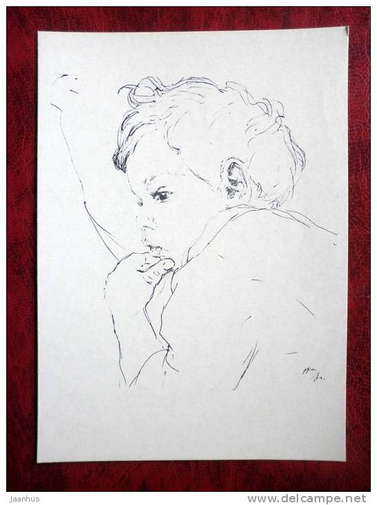 painting by N. N. Zhukov - under the impression - boy - russian art - unused - JH Postcards
