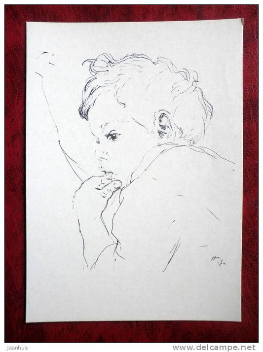 painting by N. N. Zhukov - under the impression - boy - russian art - unused - JH Postcards