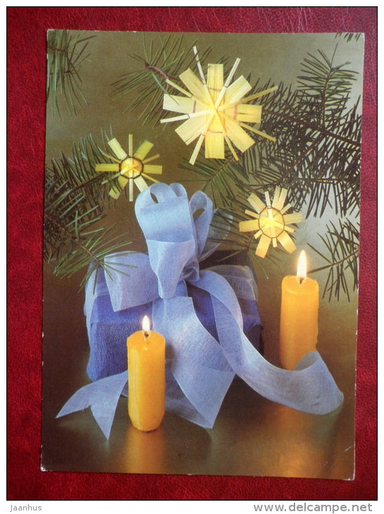 Christmas greeting card - candles - decorations - 1985 - Germany - used - JH Postcards