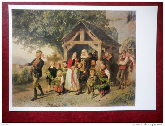 large format postcard - painting by Hubert Salentin - Golden Wedding , 1857 - violin - german art - unused - JH Postcards