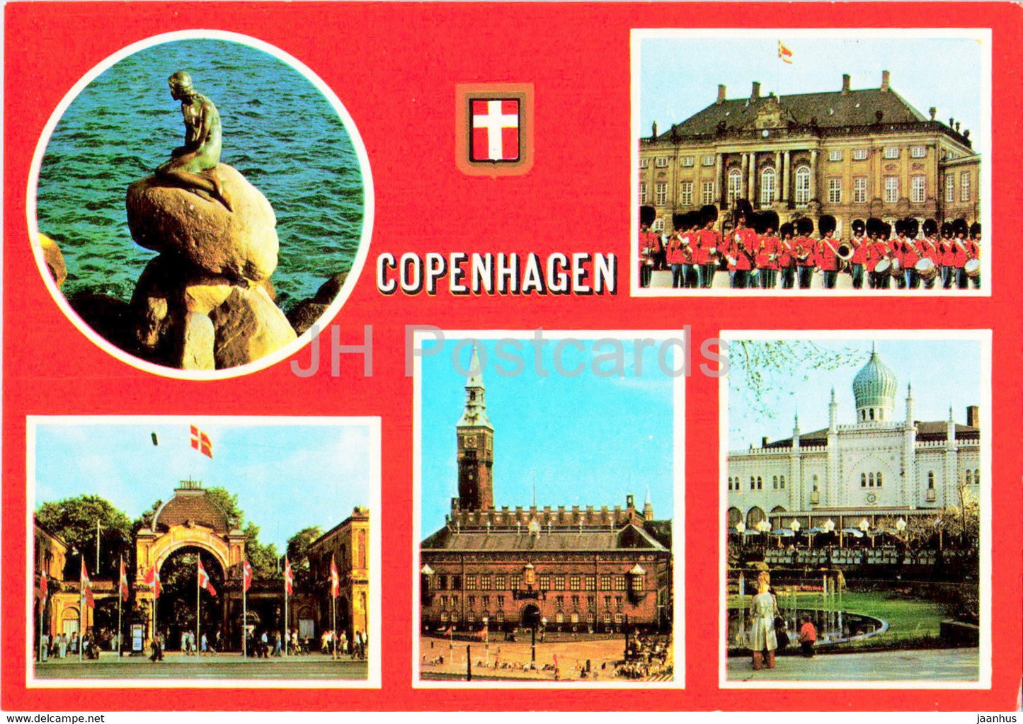 Different views of Copenhagen - Little Mermaid - Tivoli - Town Hall - multiview - Agenda - 7 - Denmark - unused - JH Postcards