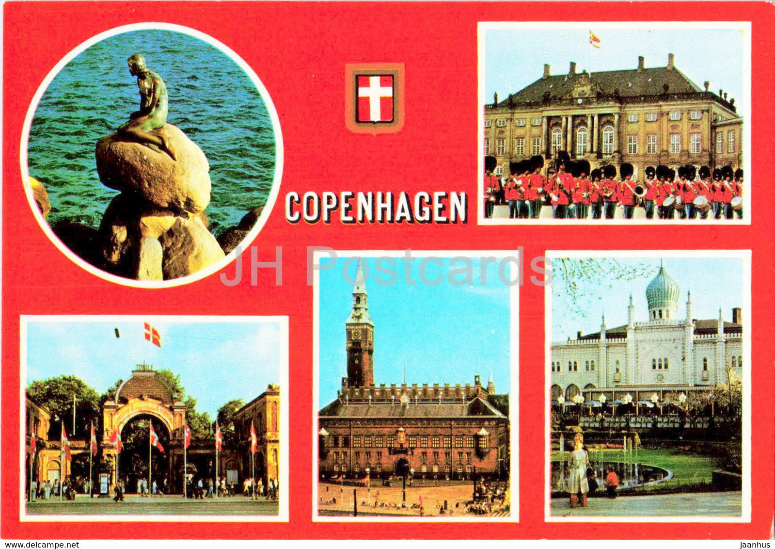 Different views of Copenhagen - Little Mermaid - Tivoli - Town Hall - multiview - Agenda - 7 - Denmark - unused - JH Postcards