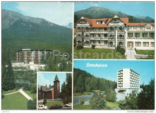 Smokovce - Smokovec - hotel Park , Bellevue - spa house Branisko - wooden church - Czechoslovakia - Slovakia - used 1986 - JH Postcards