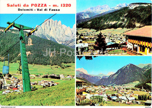 Saluti da Pozza - Dolomiti - Val di Fassa - skilift - multiview - 1978 - Italy - used - JH Postcards