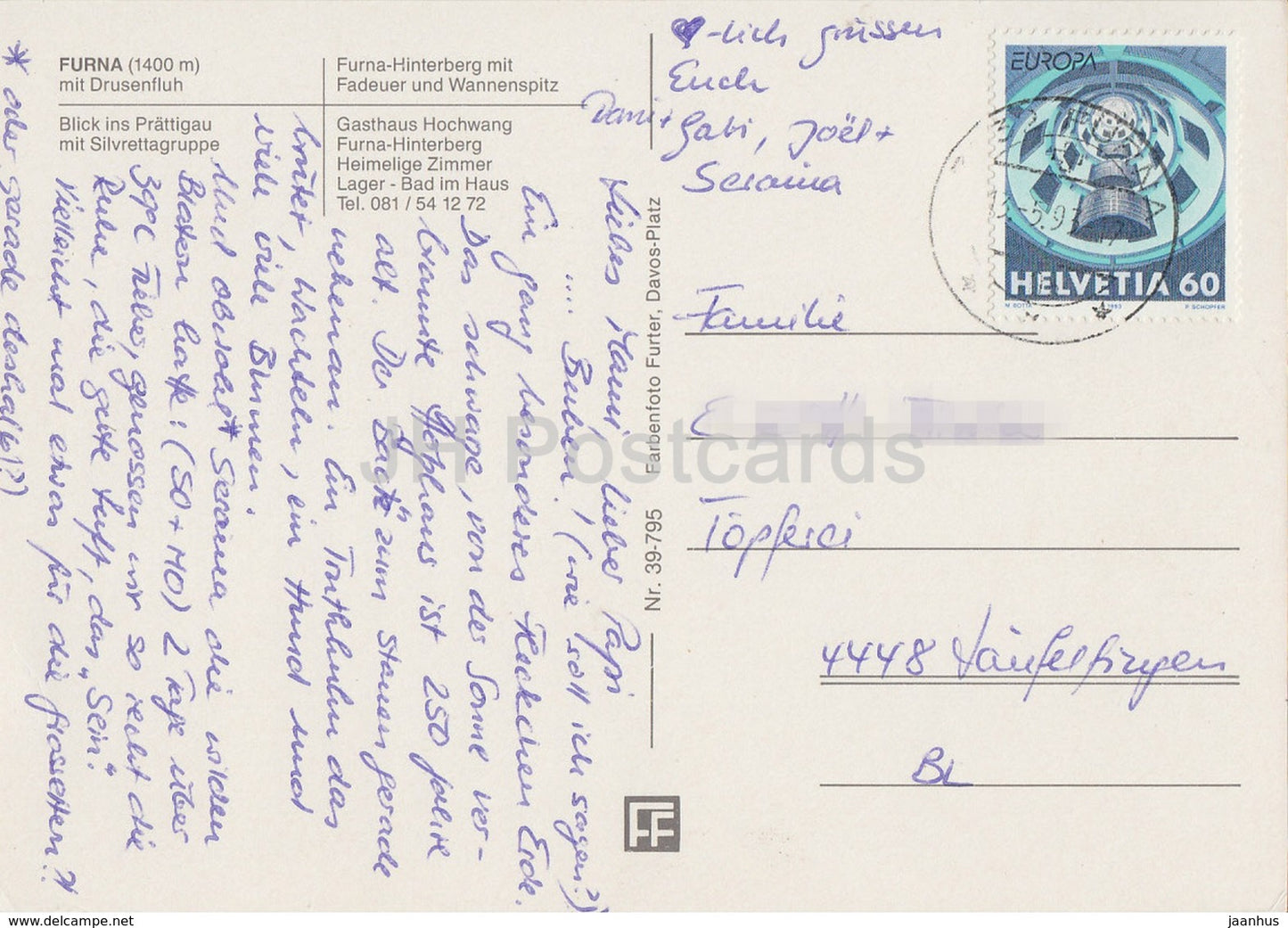 Furna 1400 m mit Drusenfluh - Prattigau - Silvrettagruppe - Gasthaus Hochwang - 1993 - Switzerland - used