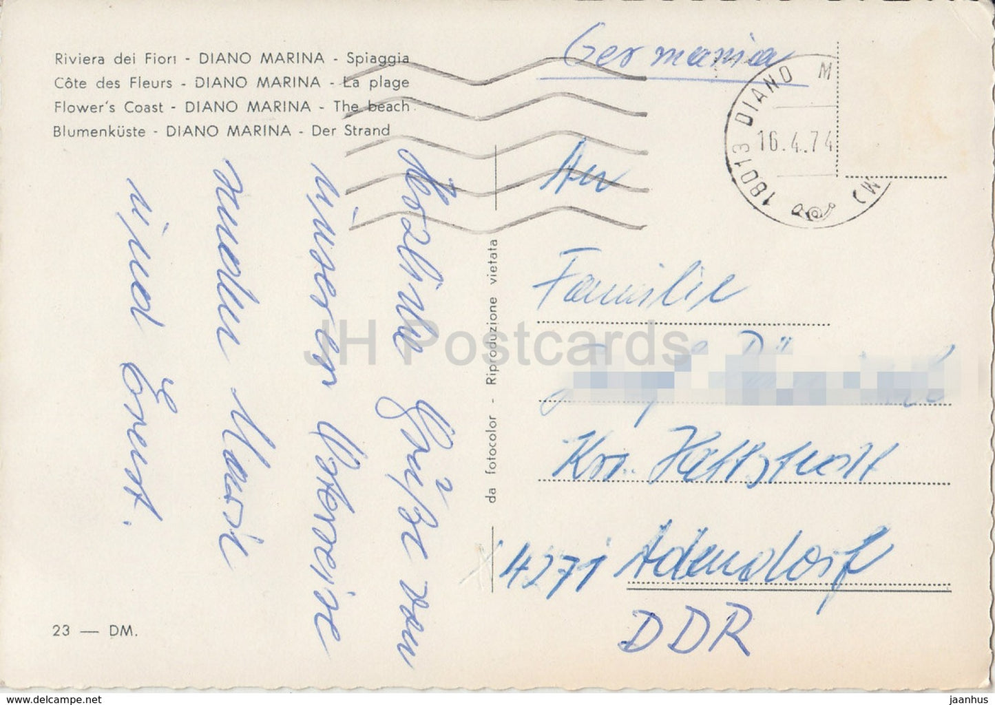 Riviera dei Fiori - Diano Marina - Spiaggia - Flower's Coast - beach - Italy - 1974 - used