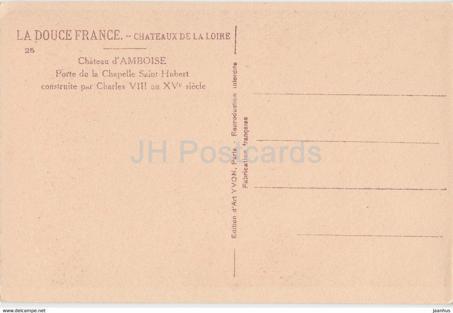 Chateau d'Amboise - Porte de la Chapelle Saint Hubert - 25 - Schloss - alte Postkarte - Frankreich - unbenutzt