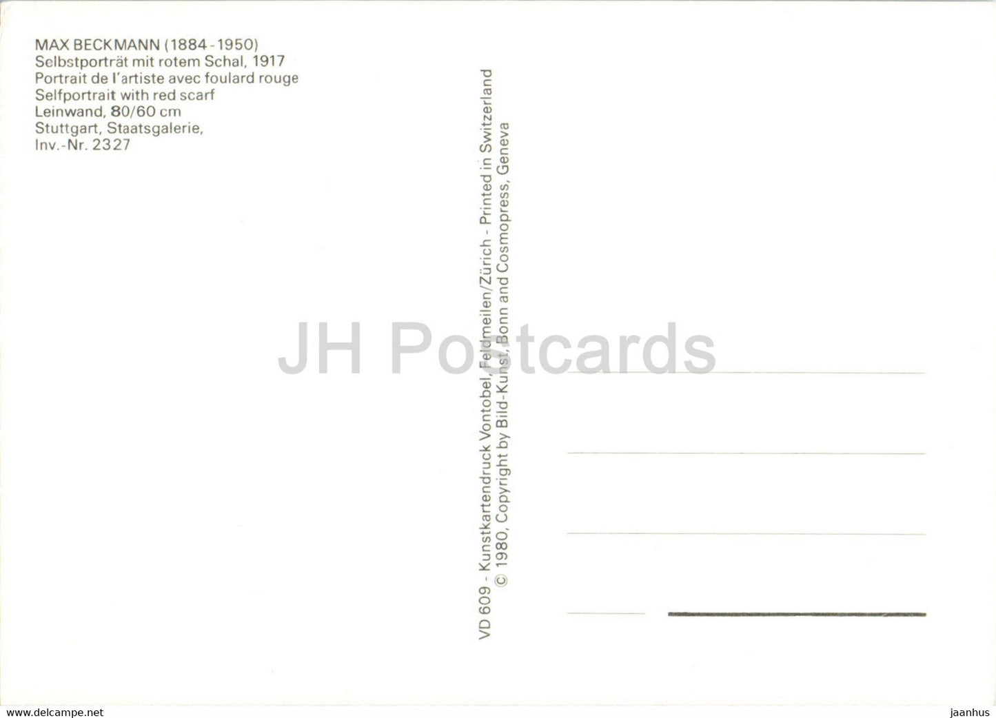 painting by Max Beckmann -Selbstportrat mit rotem Schal - Self Portrait with Red Scarf - German art - Switzerland unused