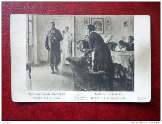 painting by Ilya Repin - Unexpected Visitor - Serie V No 7 - russian art - Edition Richard - Tsarist Russia - unused - JH Postcards