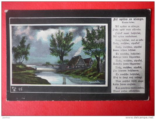 Latvian Folk Song Lyrics - Ais Upites Es Usaugu - P.S.R. 45 - sent from Latvia Riga to Estonia Imperial Russia 1915 - JH Postcards