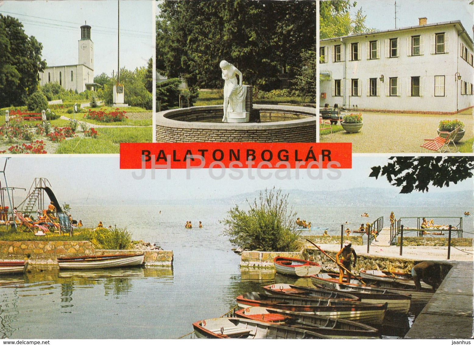 Balaton - Balatonboglar - boat - architecture - sculpture - multiview - 1979 - Hungary - used - JH Postcards