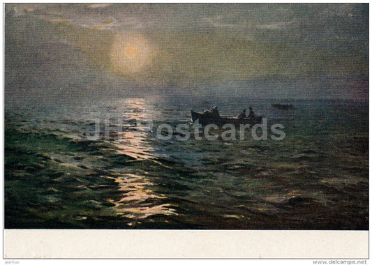 Painting by R. Uutmaa - Sea at the Night - boat - Estonian art - Russia USSR - 1957 - unused - JH Postcards