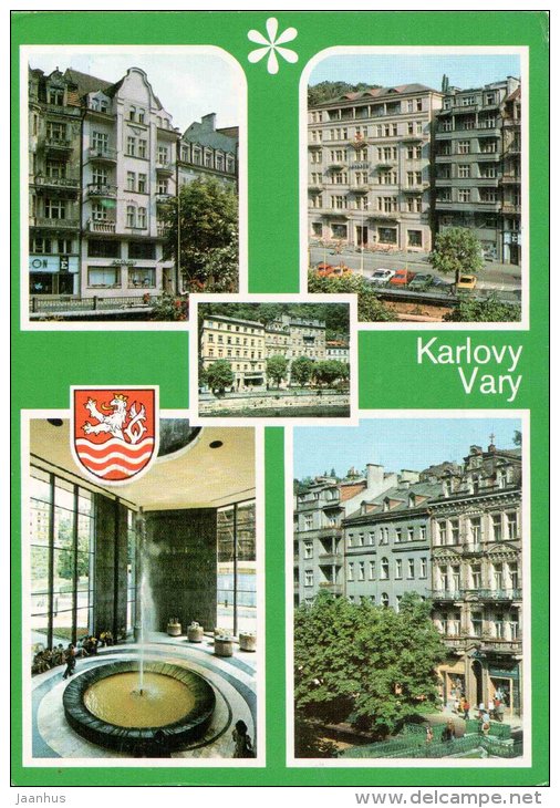 Karlovy Vary - Karlsbad - bath house Mickiewicz - Rozkvet and Buzuluk - spa - Czechoslovakia - Czech - used 1977 - JH Postcards
