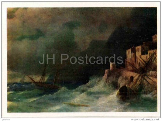 painting by Ivan Aivazovsky - Storm  , 1850 - sailing ship - russian art - unused - JH Postcards