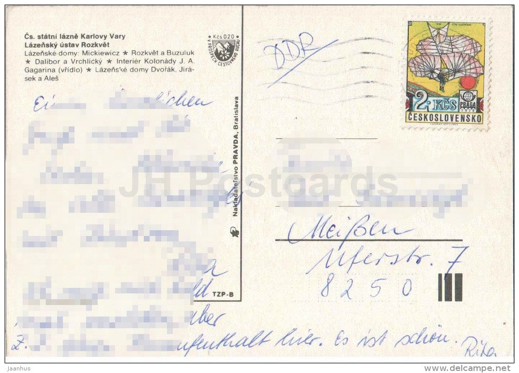 Karlovy Vary - Karlsbad - bath house Mickiewicz - Rozkvet and Buzuluk - spa - Czechoslovakia - Czech - used 1977 - JH Postcards