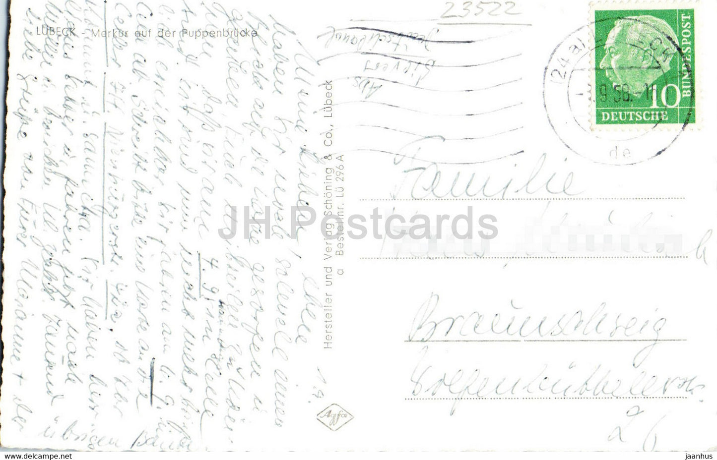 Lubeck - Merkur auf der Puppenbrucke - old postcard - 1958 - Germany - used