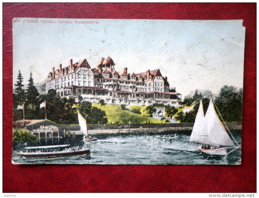 Hotel Tacoma - Tacoma - Washington - sailing boat - passenger boat - sent to Estonia in 1924 - USA - used - JH Postcards