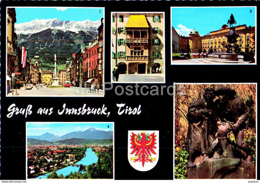 Gruss aus Innsbruck - Tirol - Maria Theresienstrasse - Goldenes Dachl - Leopoldsbrunnen - Austria - unused - JH Postcards
