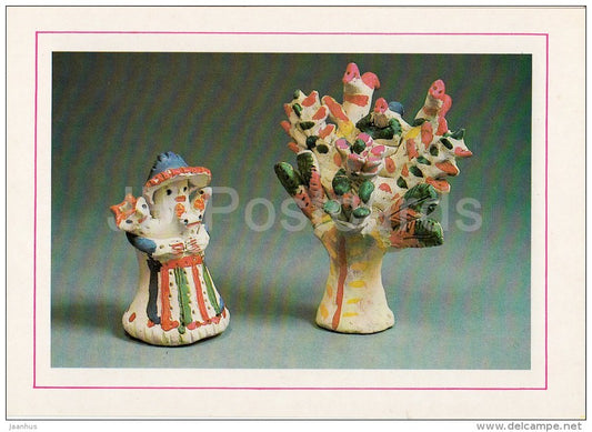 Painted Figurine of Wet Nurse , Painted Tree of Fired Clay - Russian Folk Toy - 1988 - Russia USSR - unused - JH Postcards