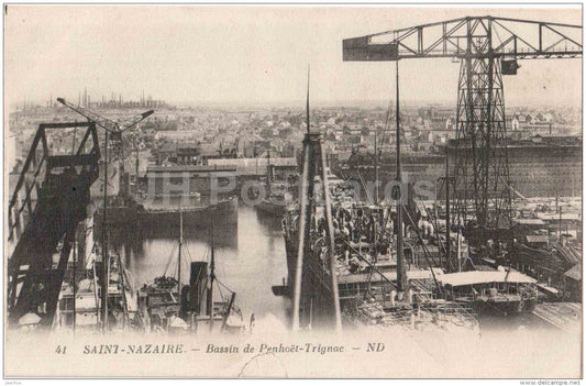 Bassin de Penhoet-Trignac - crane - port - Saint Nazaire - France - 41 - old postcard - unused - JH Postcards