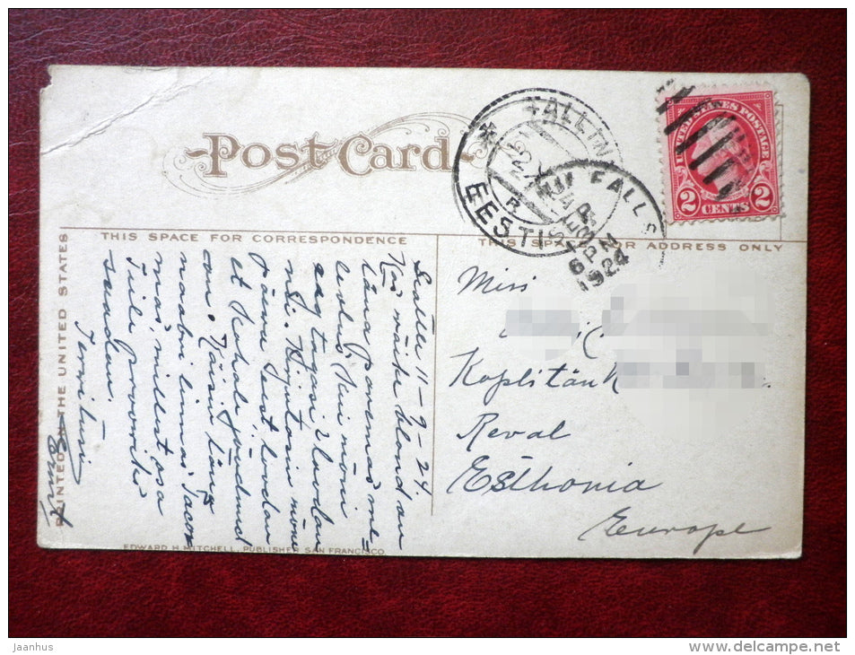 Hotel Tacoma - Tacoma - Washington - sailing boat - passenger boat - sent to Estonia in 1924 - USA - used - JH Postcards