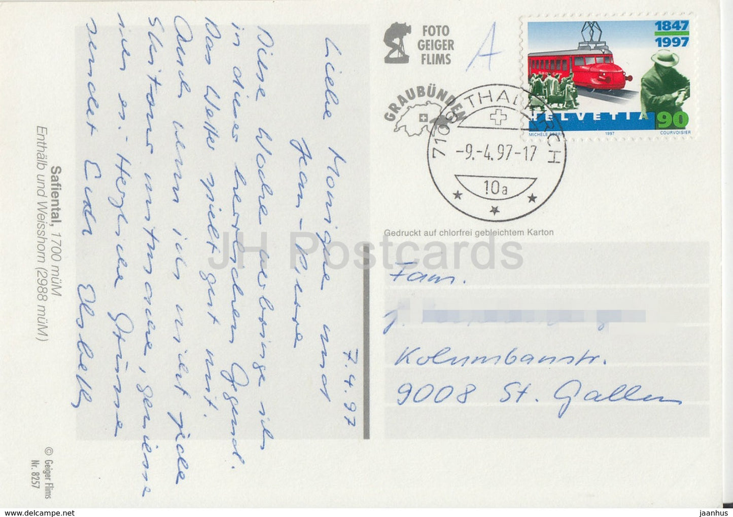 Safien - Safiental 1700 m - Enthalb - Weisshorn - 1997 - Suisse - occasion